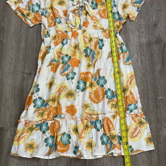 Roxy Tropical Floral Teal Orange Yellow Beach Sundress Mini Dress - Picture 4 of 8